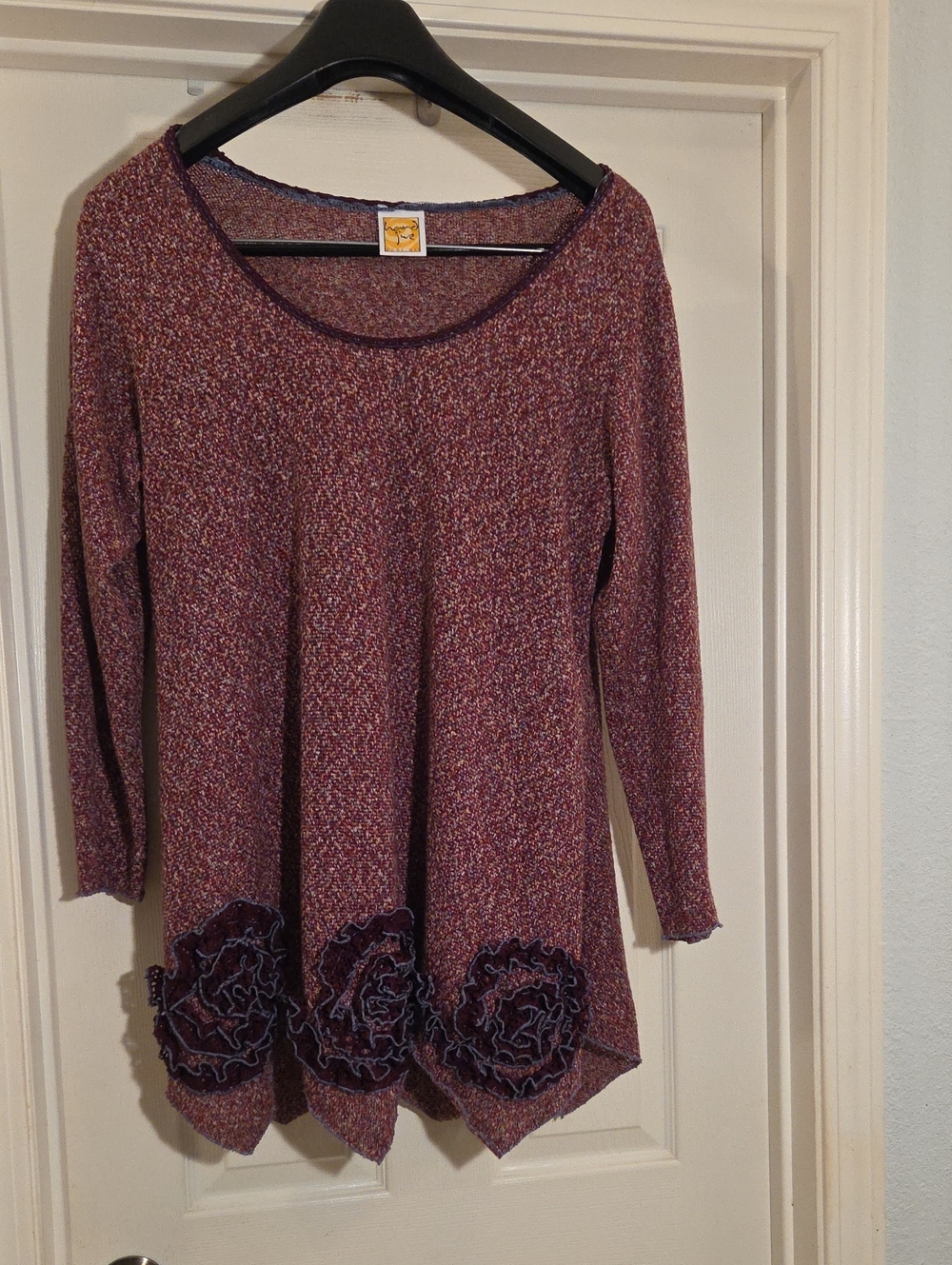 Hand Jive Knit Sweater/Tunic XXL Ruffle/Rosette Accent Boho Lagenlook Size XXL